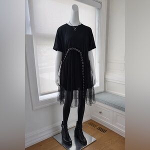 Black Eyelet & Sheer Polka Dot Midi Dress